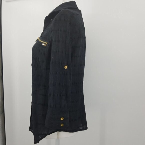 Bebe Black Semi-Sheer Button Front Blouse - Picture 3 of 6